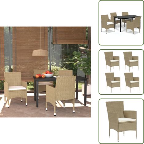 Mesa de jardín - vidaXL Juego muebles jardín 5 pzas con cojines ratán sintético beige - Ratán sintético
