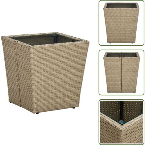 Mesa de jardín - vidaXL Mesa de centro de ratán PE vidrio templado beige 41,5x41,5x44cm - Mesa al aire libre