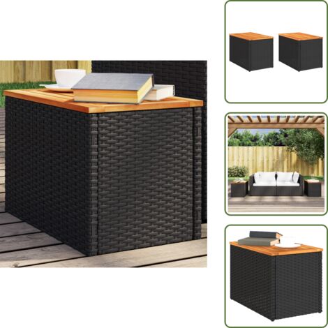 Mesa de jardín - vidaXL Mesas auxiliares de jardín 2 uds ratán madera negro 55x34x37cm - Muebles de exterior