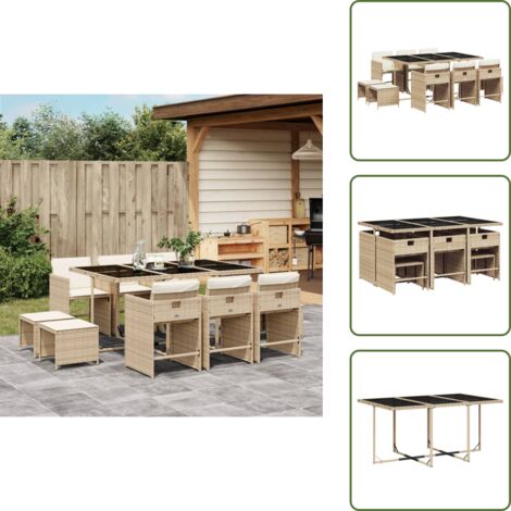 Mesa de jardín - vidaXL Set comedor de jardín 11 pzas con cojines ratán sintético beige - Muebles de exterior
