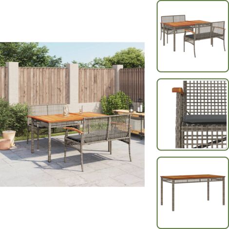 Mesa de jardín - vidaXL Set comedor de jardín 3 piezas con cojines ratán sintético gris - Banco de jardín