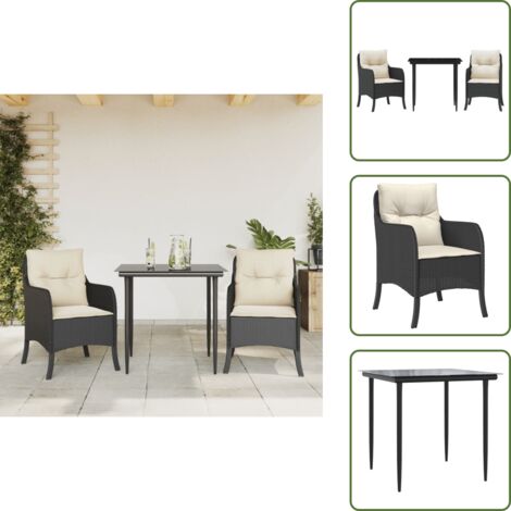 Mesa de jardín - vidaXL Set comedor de jardín 3 pzas con cojines ratán sintético negro - Cojines para sillas