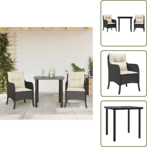 Mesa de jardín - vidaXL Set comedor de jardín 3 pzas con cojines ratán sintético negro - Cojines para sillas
