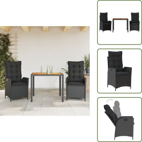 Mesa de jardín - vidaXL Set comedor de jardín 3 pzas con cojines ratán sintético negro - Cojines para sillas