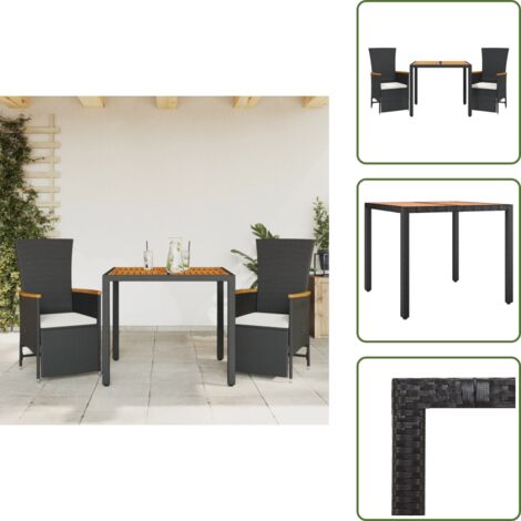 Mesa de jardín - vidaXL Set comedor de jardín 3 pzas con cojines ratán sintético negro - Cojines para sillas