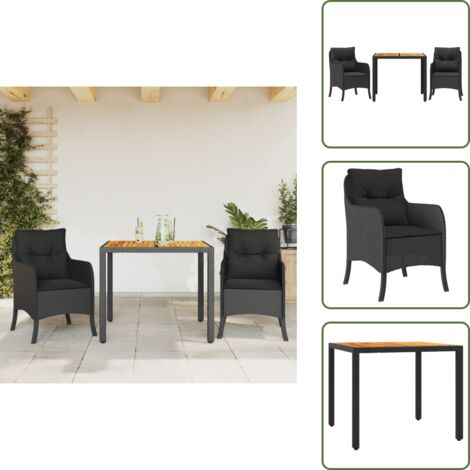 Mesa de jardín - vidaXL Set comedor de jardín 3 pzas con cojines ratán sintético negro - Cojines para sillas