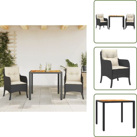 Mesa de jardín - vidaXL Set comedor de jardín 3 pzas con cojines ratán sintético negro - Cojines para sillas