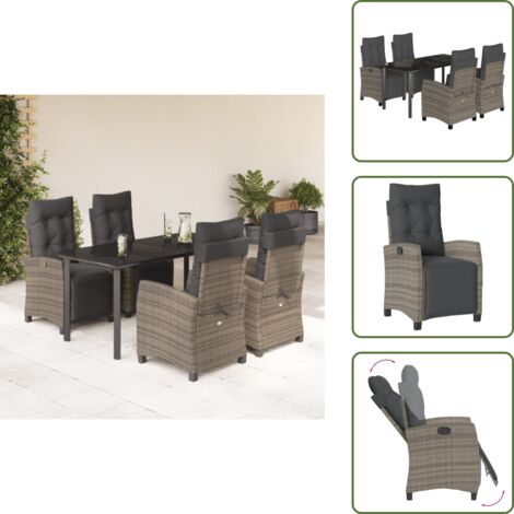 Mesa de jardín - vidaXL Set comedor de jardín 5 piezas con cojines ratán sintético gris - Cojines para sillas