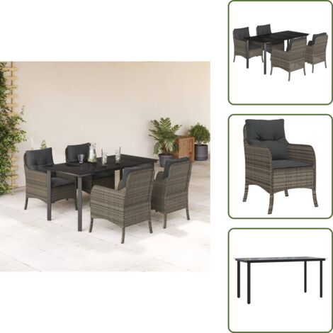 Mesa de jardín - vidaXL Set comedor de jardín 5 piezas con cojines ratán sintético gris - Cojines para sillas