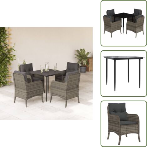 Mesa de jardín - vidaXL Set comedor de jardín 5 piezas con cojines ratán sintético gris - Cojines para sillas