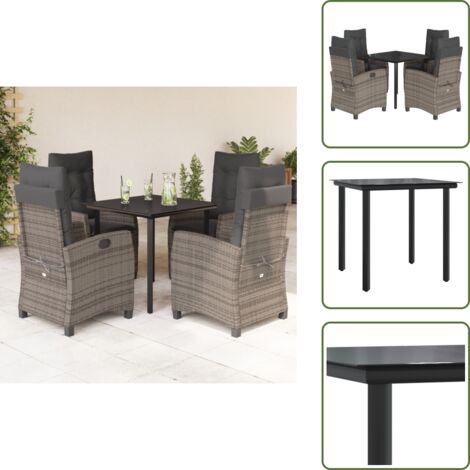 Mesa de jardín - vidaXL Set comedor de jardín 5 piezas con cojines ratán sintético gris - Cojines para sillas