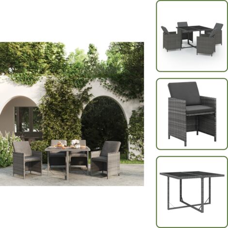 Mesa de jardín - vidaXL Set comedor de jardín 5 piezas con cojines ratán sintético gris - Cojines sintéticos