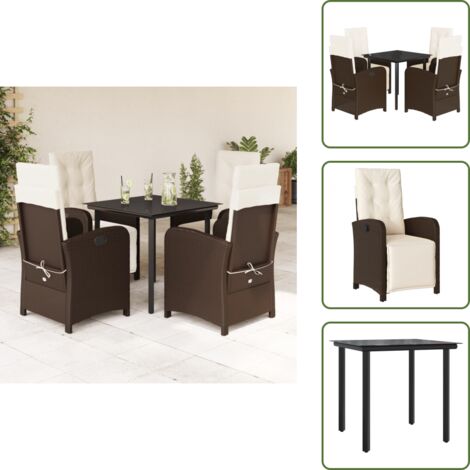 Mesa de jardín - vidaXL Set comedor de jardín 5 piezas y cojines ratán sintético marrón - Muebles de exterior