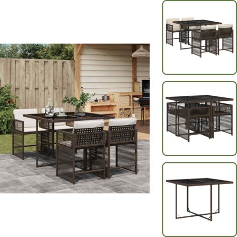 Mesa de jardín - vidaXL Set comedor de jardín 5 piezas y cojines ratán sintético marrón - Ratán sintético