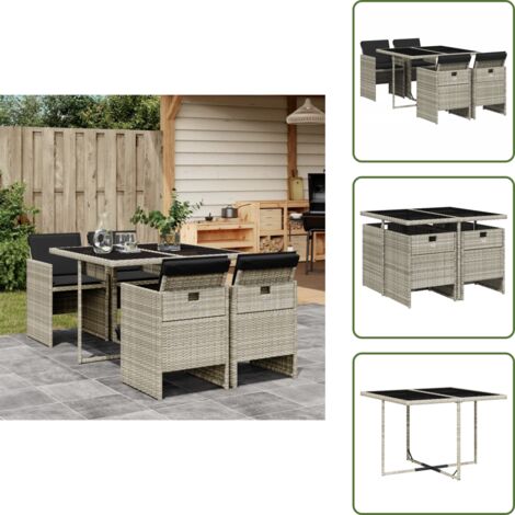 Mesa de jardín - vidaXL Set comedor de jardín 5 pzas cojines ratán sintético gris claro - Ratán sintético