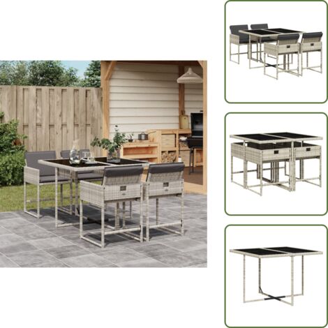 Mesa de jardín - vidaXL Set comedor de jardín 5 pzas cojines ratán sintético gris claro - Ratán sintético