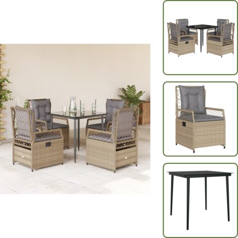 Mesa de jardín - vidaXL Set comedor de jardín 5 pzas con cojines ratán sintético beige - Cojines para sillas
