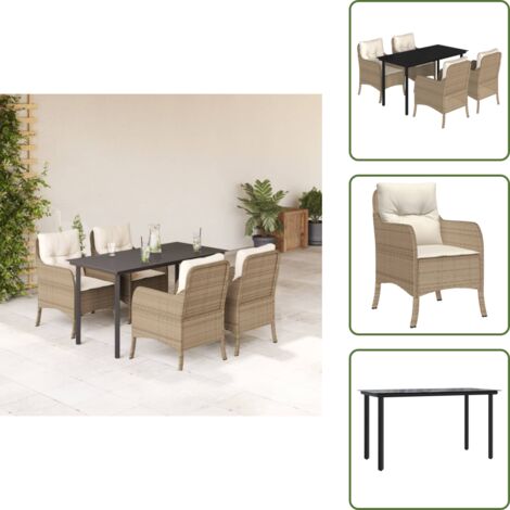 Mesa de jardín - vidaXL Set comedor de jardín 5 pzas con cojines ratán sintético beige - Cojines para sillas