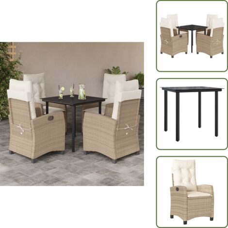 Mesa de jardín - vidaXL Set comedor de jardín 5 pzas con cojines ratán sintético beige - Cojines para sillas