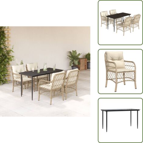 Mesa de jardín - vidaXL Set comedor de jardín 5 pzas con cojines ratán sintético beige - Cojines para sillas