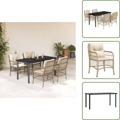 Mesa de jardín - vidaXL Set comedor de jardín 5 pzas con cojines ratán sintético beige - Cojines para sillas