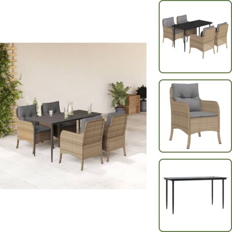 Mesa de jardín - vidaXL Set comedor de jardín 5 pzas con cojines ratán sintético beige - Cojines para sillas