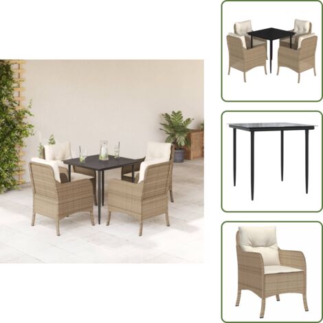 Mesa de jardín - vidaXL Set comedor de jardín 5 pzas con cojines ratán sintético beige - Ratán sintético