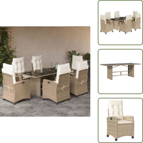 Mesa de jardín - vidaXL Set comedor de jardín 7 pzas con cojines ratán sintético beige - Cojines para jardín