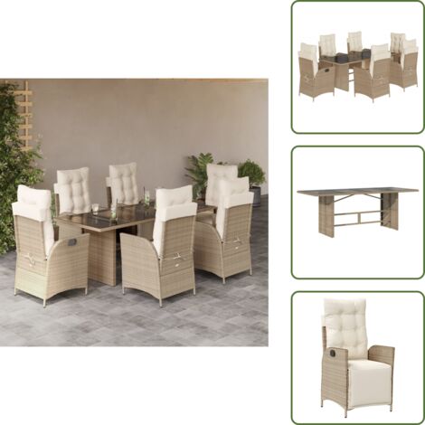 Mesa de jardín - vidaXL Set comedor de jardín 7 pzas con cojines ratán sintético beige - Cojines para jardín