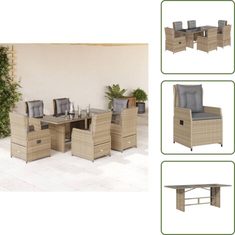 Mesa de jardín - vidaXL Set comedor de jardín 7 pzas con cojines ratán sintético beige - Cojines para sillas