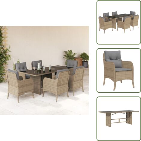 Mesa de jardín - vidaXL Set comedor de jardín 7 pzas con cojines ratán sintético beige - Cojines para sillas
