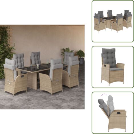 Mesa de jardín - vidaXL Set comedor de jardín 7 pzas con cojines ratán sintético beige - Cojines para sillas