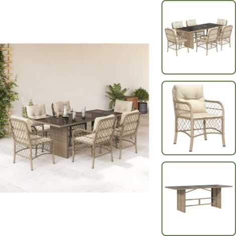 Mesa de jardín - vidaXL Set comedor de jardín 7 pzas con cojines ratán sintético beige - Ratán sintético