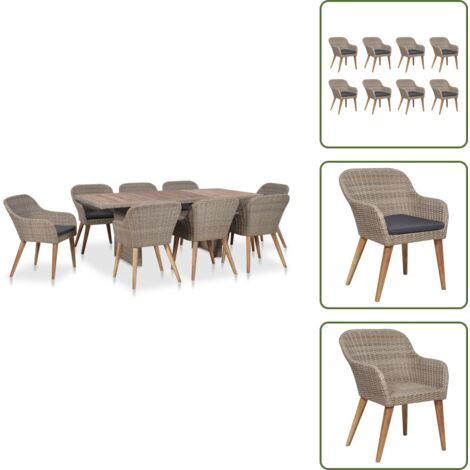 Mesa de jardín - vidaXL Set comedor de jardín 9 piezas y cojines ratán sintético - Ratán sintético