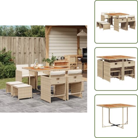 Mesa de jardín - vidaXL Set comedor de jardín 9 pzas con cojines ratán sintético beige - Muebles de exterior