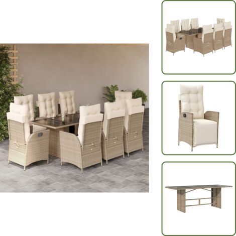 Mesa de jardín - vidaXL Set comedor de jardín 9 pzas con cojines ratán sintético beige - Muebles de exterior