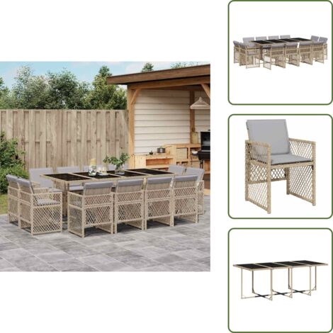 Mesa de jardín - vidaXL Set comedor de jardín con cojines 13 pzas ratán sintético beige - Ratán sintético