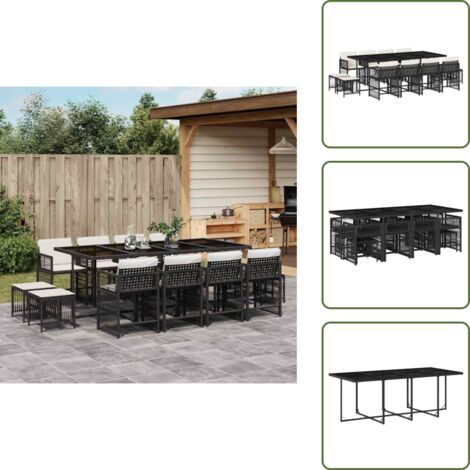 Mesa de jardín - vidaXL Set comedor de jardín con cojines 13 pzas ratán sintético negro - Muebles de exterior