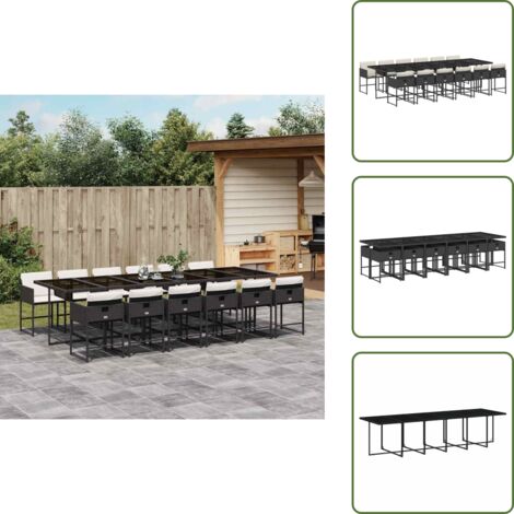 Mesa de jardín - vidaXL Set comedor de jardín con cojines 13 pzas ratán sintético negro - Ratán sintético