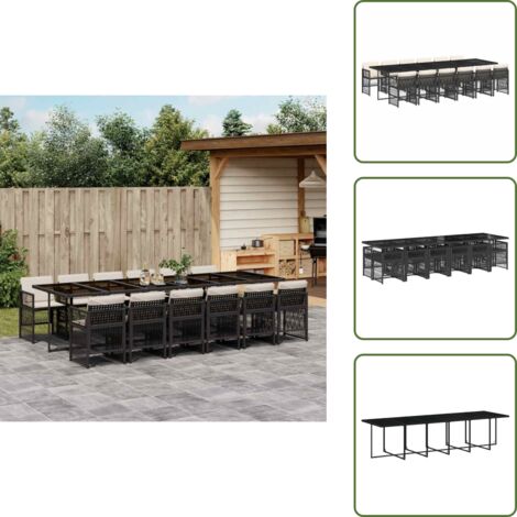 Mesa de jardín - vidaXL Set comedor de jardín con cojines 13 pzas ratán sintético negro - Ratán sintético