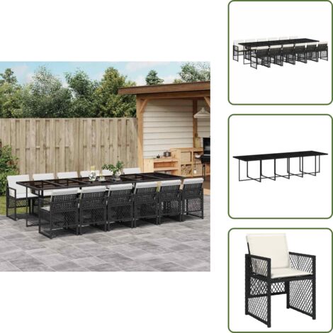 Mesa de jardín - vidaXL Set comedor de jardín con cojines 13 pzas ratán sintético negro - Ratán sintético