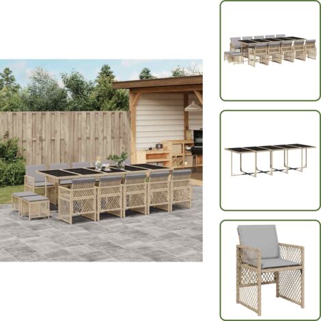 Mesa de jardín - vidaXL Set comedor de jardín con cojines 15 pzas ratán sintético beige - Muebles de exterior