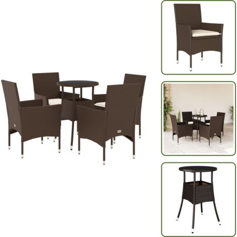 Mesa de jardín - vidaXL Set comedor jardín 5 pzas cojines ratán sintético vidrio marrón - Sillas de jardín