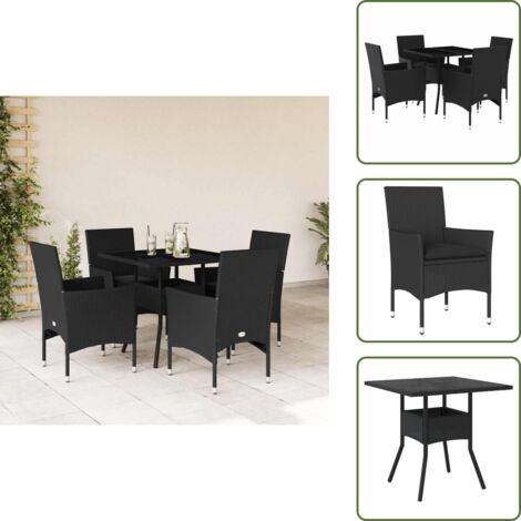 Mesa de jardín - vidaXL Set comedor jardín 5 pzas cojines ratán sintético vidrio negro - Sillas de jardín