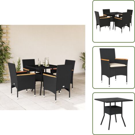Mesa de jardín - vidaXL Set comedor jardín 5 pzas cojines ratán sintético vidrio negro - Sillas de jardín