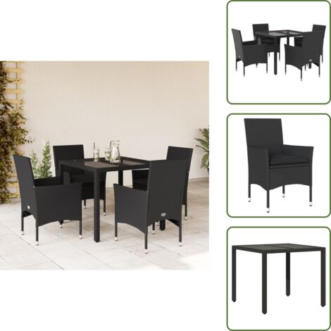 Mesa de jardín - vidaXL Set comedor jardín 5 pzas cojines ratán sintético vidrio negro - Sillas de jardín