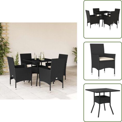 Mesa de jardín - vidaXL Set comedor jardín 5 pzas cojines ratán sintético vidrio negro - Sillas de jardín