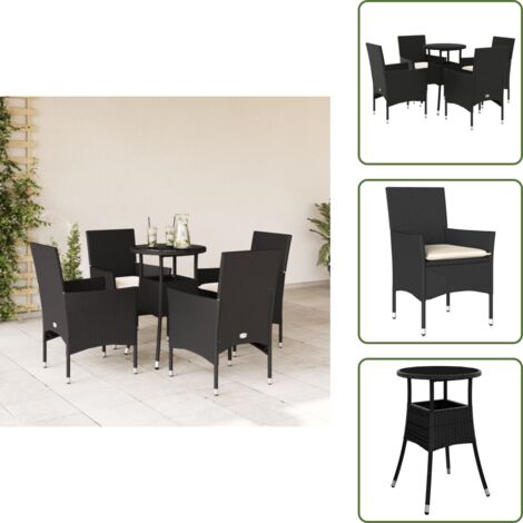 Mesa de jardín - vidaXL Set comedor jardín 5 pzas cojines ratán sintético vidrio negro - Sillas de jardín