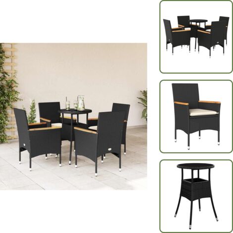 Mesa de jardín - vidaXL Set comedor jardín 5 pzas cojines ratán sintético vidrio negro - Sillas de jardín