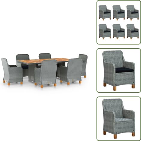 Mesa de jardín - vidaXL Set comedor jardín 7 pzas y cojines ratán sintético gris claro - Ratán sintético